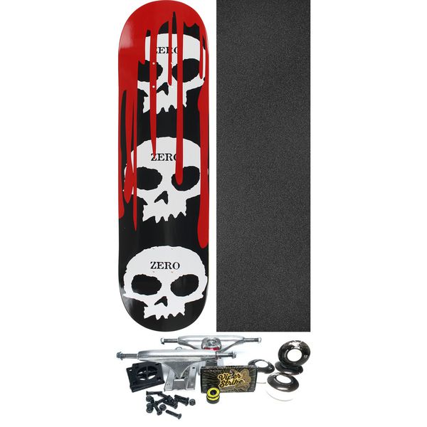 Zero Skateboards 3 Skull With Blood Black / White / Red Skateboard Deck - 8.5" x 32.3" - Complete Skateboard Bundle